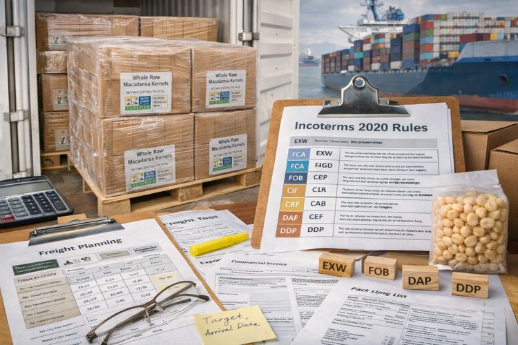 Illustrated placeholder for article titled Freight Planning and Incoterms for Macadamia Buyers