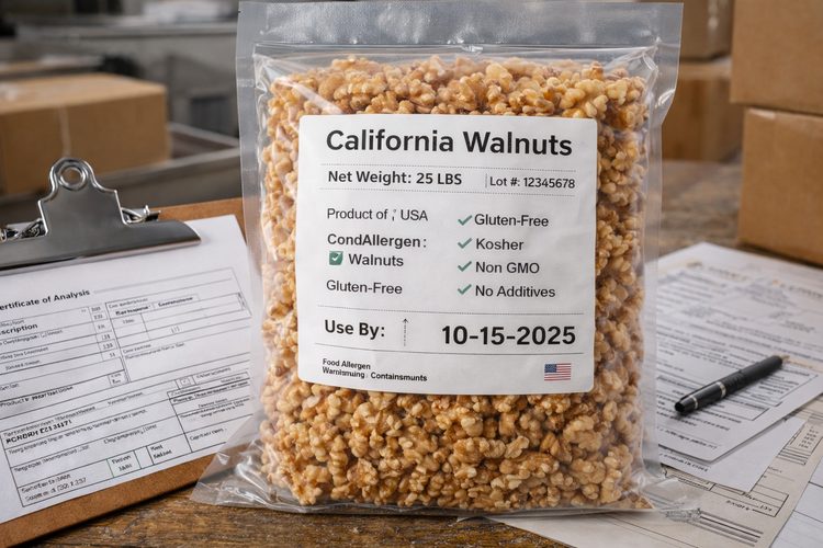 Illustrated placeholder for article titled Label Claims, Pack Declarations and QA Points for Walnut Buyers